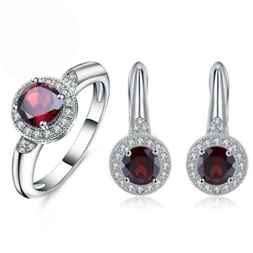 925 Sterling Silver Red Garnet Jewelry Set – 3.15Ct Earrings & Ring