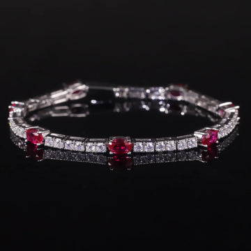 925 Sterling Silver Lab-Grown Ruby Tennis Bracelet – Birthstone Jewelry Gift