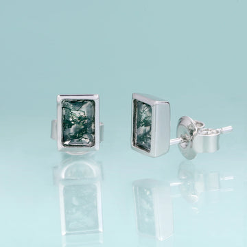 0.53Ct 4x6mm Natural Moss Agate Stud Earrings in 925 Sterling Silver