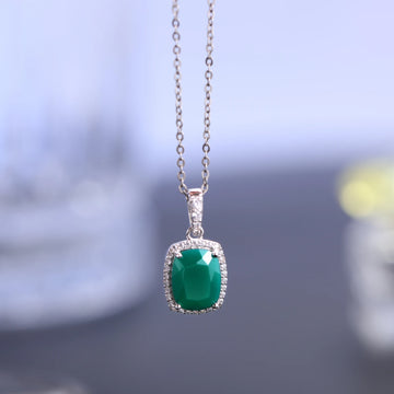 925 Sterling Silver Pendant Necklace with 3.67Ct Natural Green Agate Gemstone