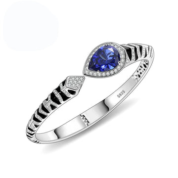925 Sterling Silver Tiger Element Cuff Bracelet – 10x14mm Lab Blue Sapphire